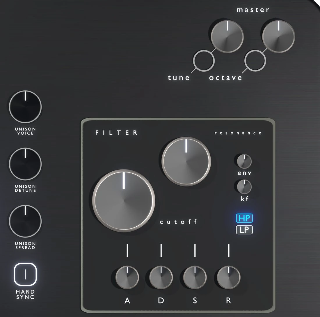 Plenitude filter, unison and master tune section